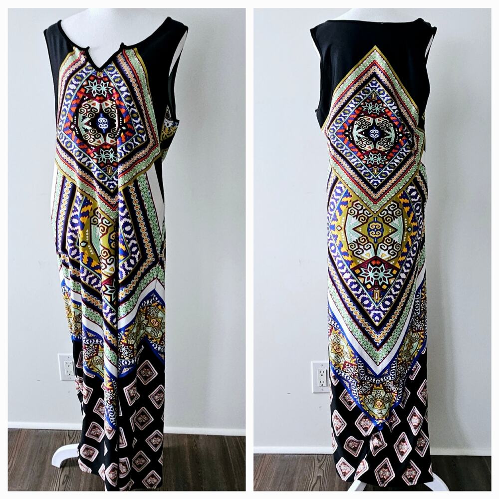 Size Large Magic Multi-Colored Bandana Geometric Diamond Design Pattern on Black